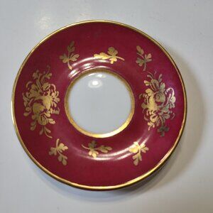 Vintage European Saucer Floral Pattern Gold Trim Red